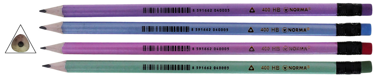 Олівець графітний NORMA (400N), HB, 189мм, з ластиком, тригранний